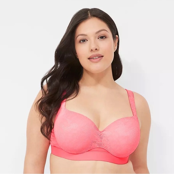 Cacique Lightly Lined Balconette Mesh Lace Overlay Underwire Pink Bra 44i ( 6D ) - Picture 3 of 16
